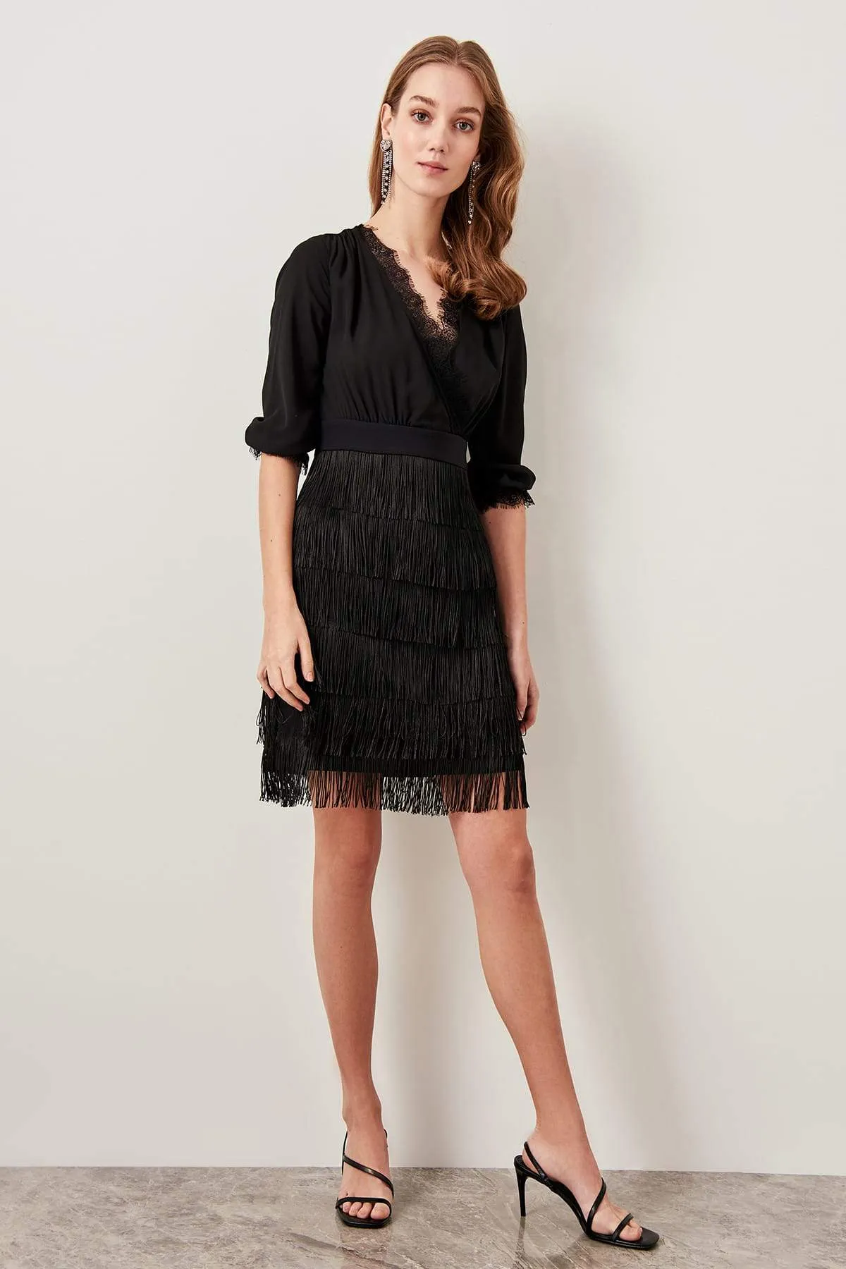 10857 Black Lace Tussel Detail Dress