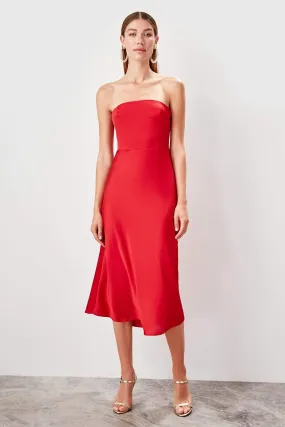 11611 Red Strapless Midi Dress