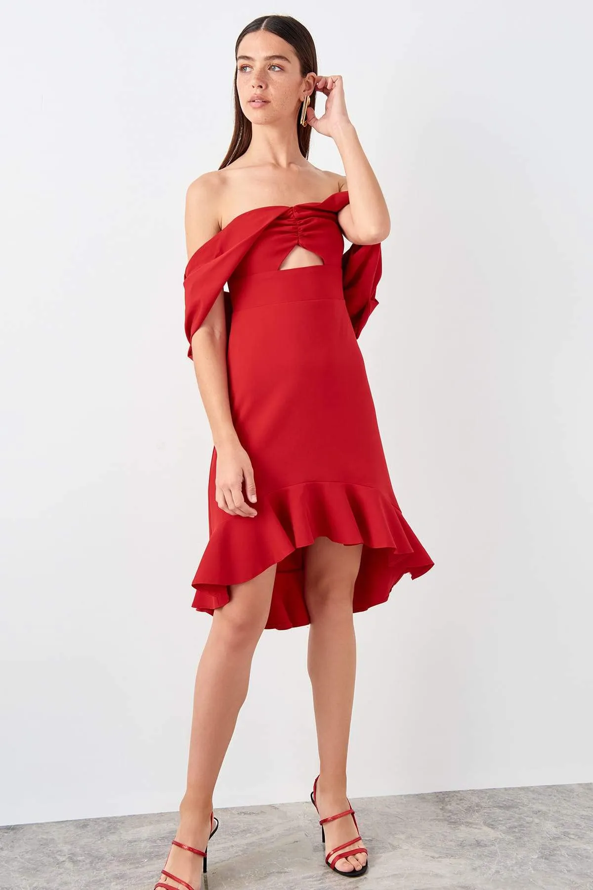 11694 Red Off-Shoulder Dress