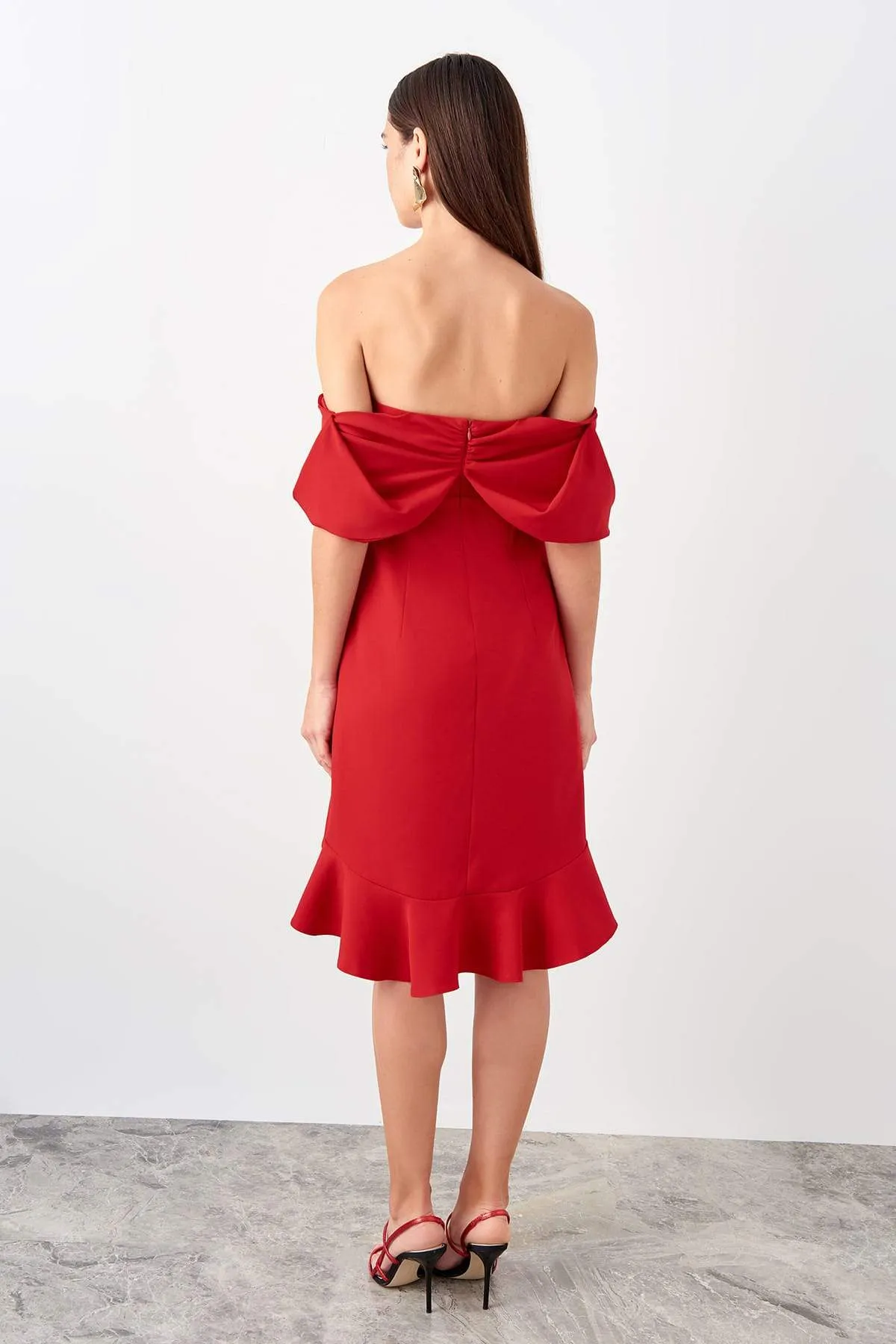 11694 Red Off-Shoulder Dress