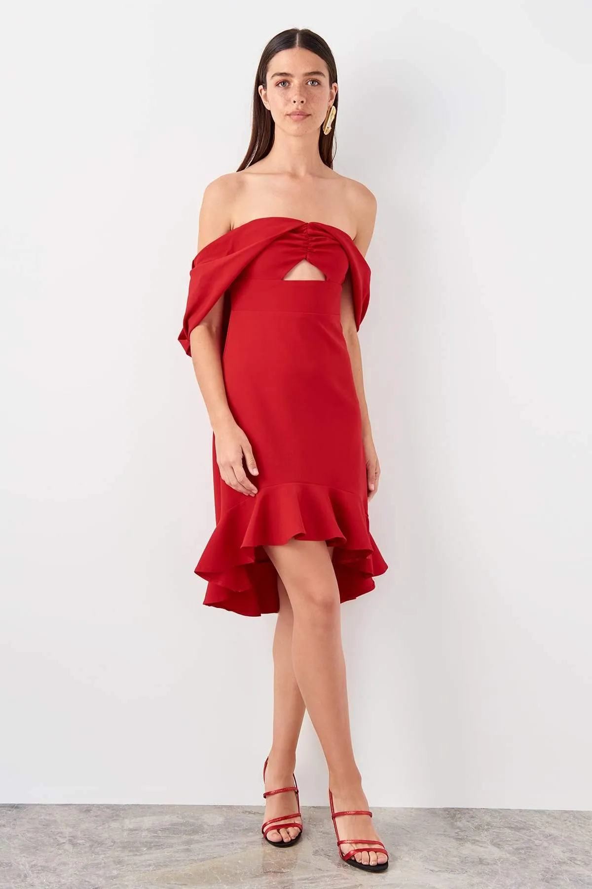 11694 Red Off-Shoulder Dress