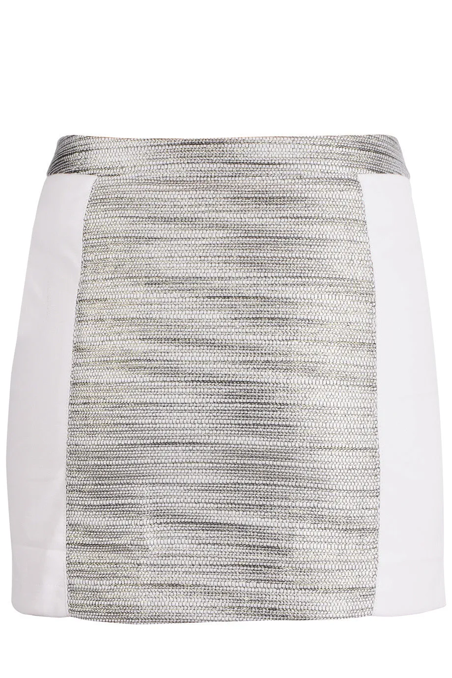 ALIA White Silver Metallic Mini Skirt