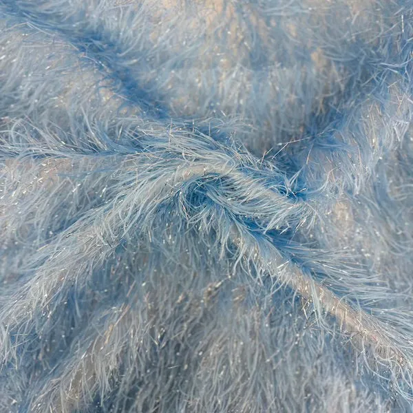 Baby Blue | Silver Metallic Faux Ostrich Feather Lace Fabric