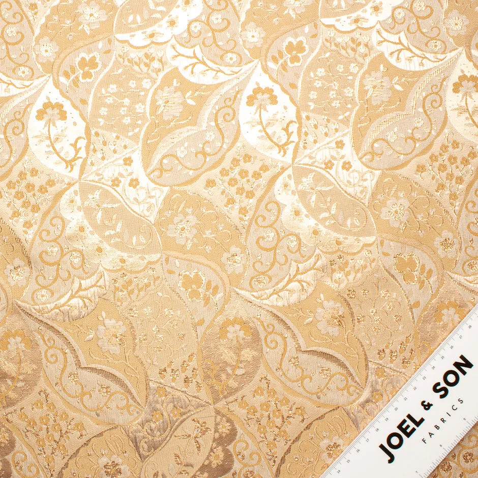 Beige & Deep Gold Metallic Jacquard Brocade