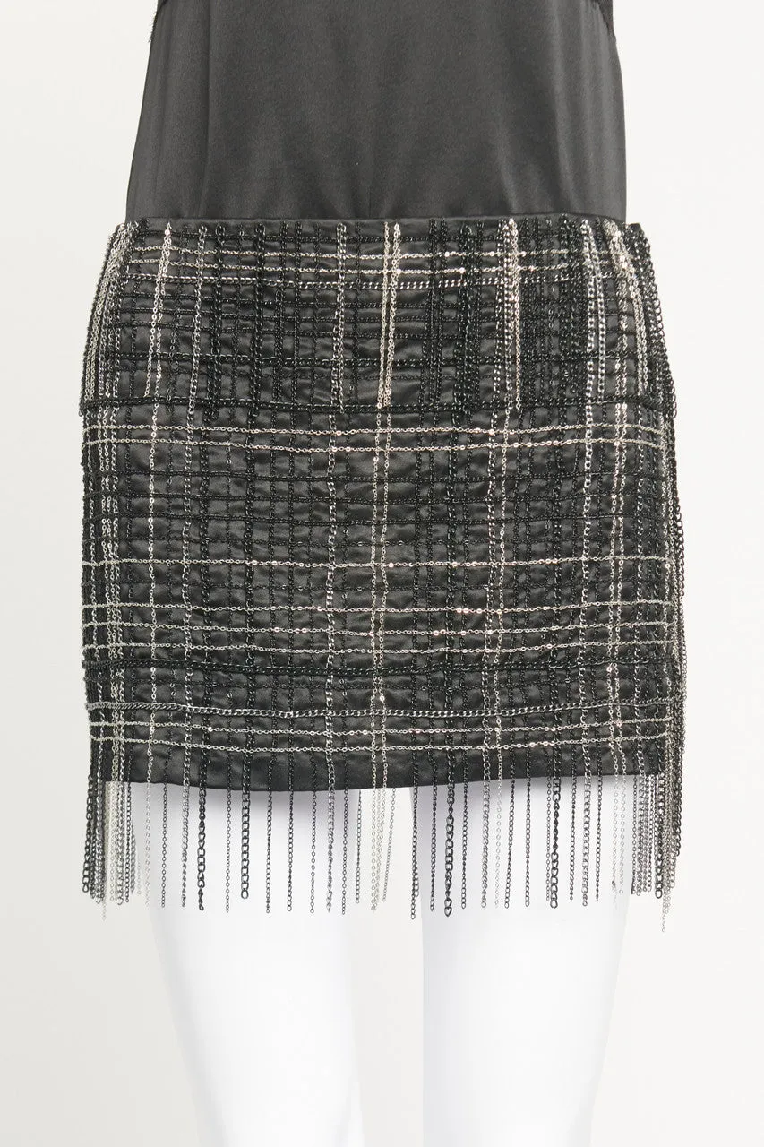 Black Chain Fringe Preowned Mini Skirt