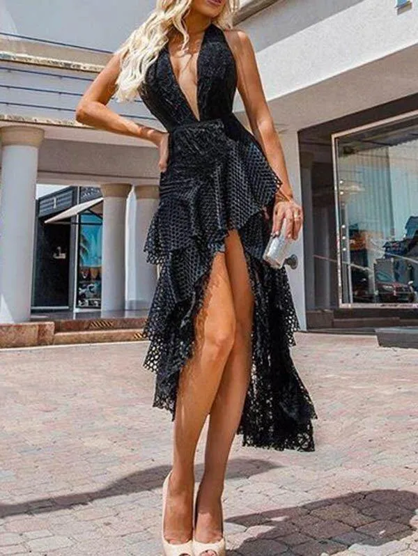 Black Irregular Sleeveless Mini Dresses