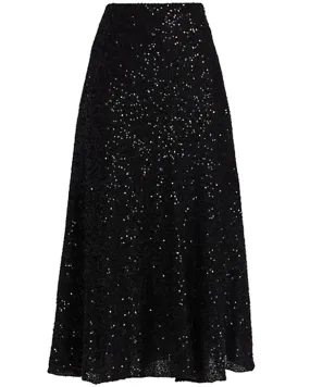 Black Mini Paillette Sequin Midi Skirt