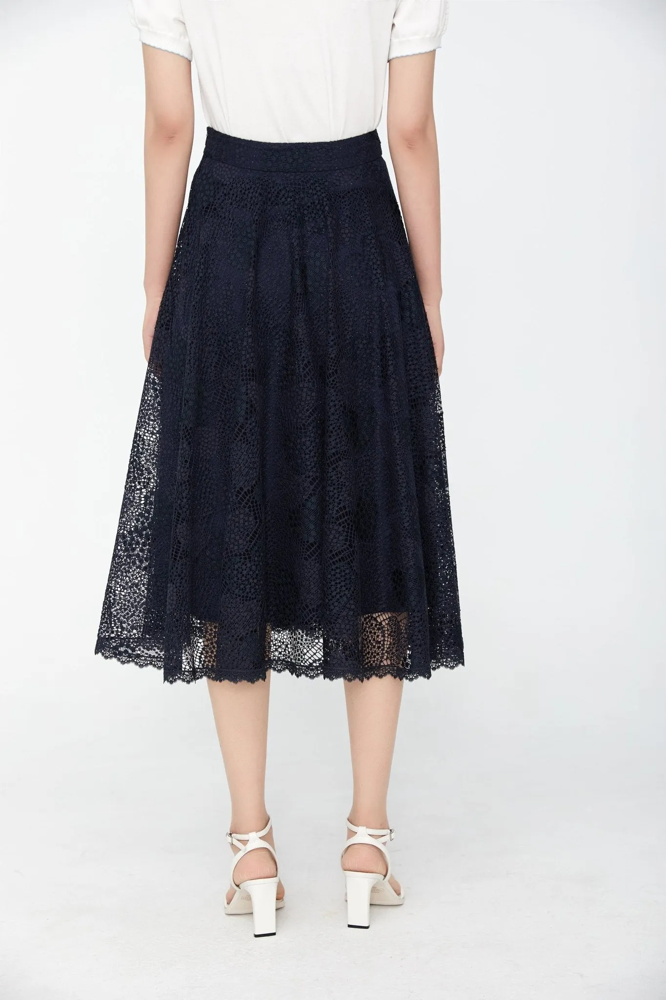 Black Yarn Lace Umbrella Midi Skirt