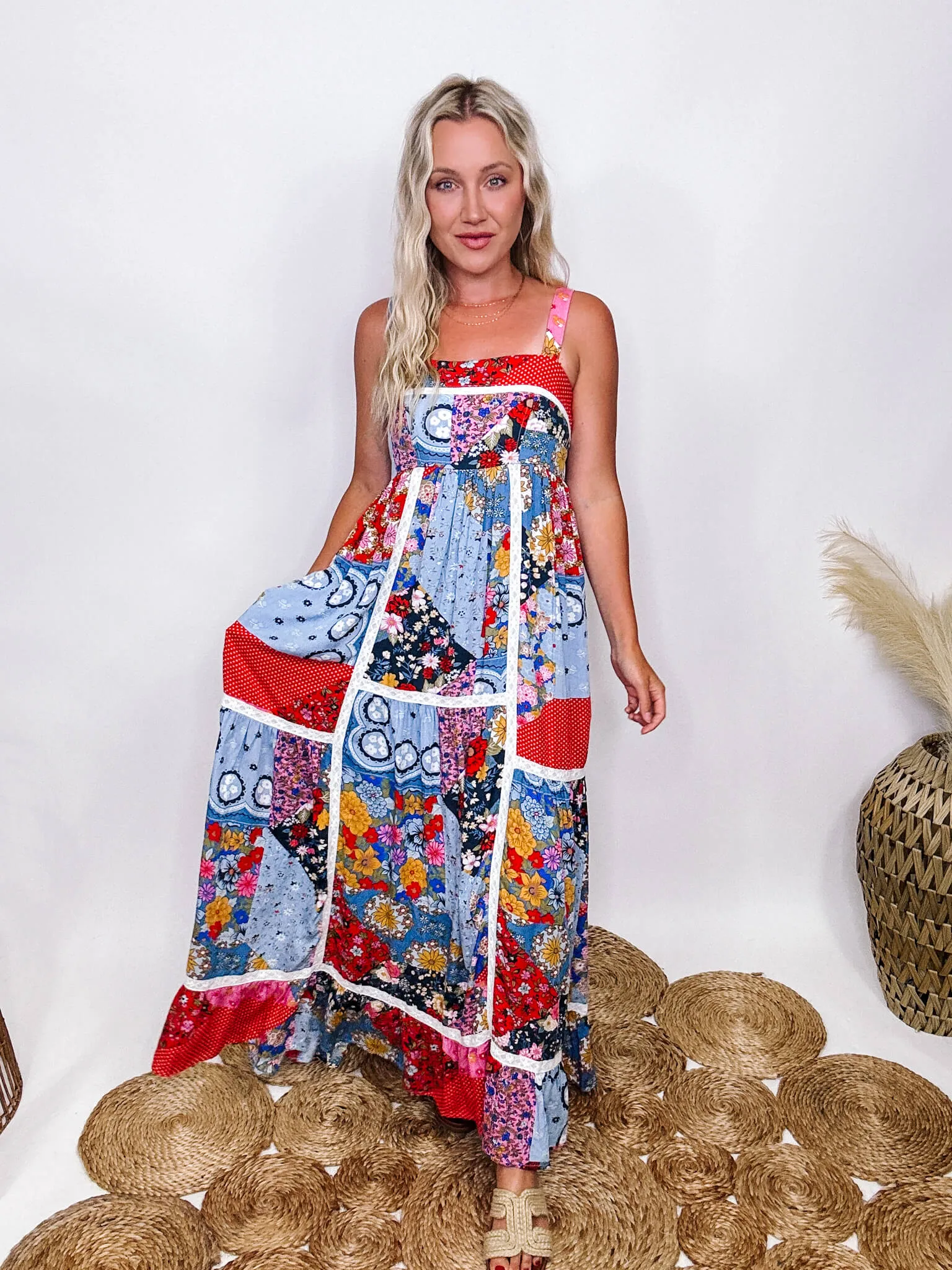 Boho Floral Patchwork Maxi Dress