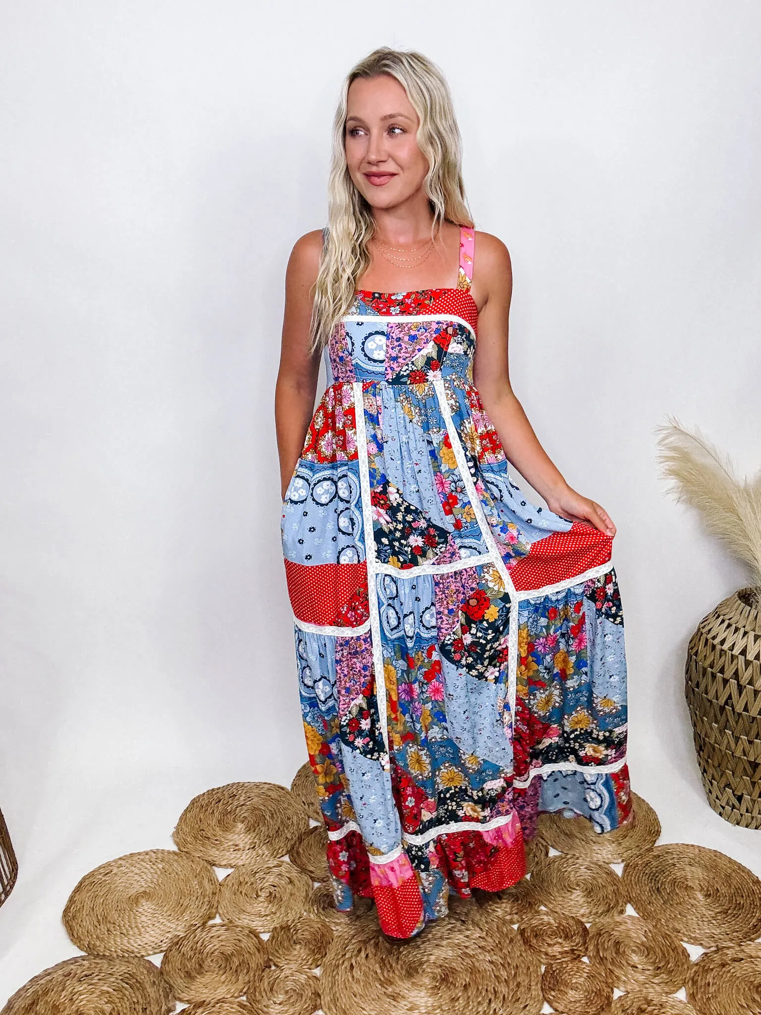 Boho Floral Patchwork Maxi Dress