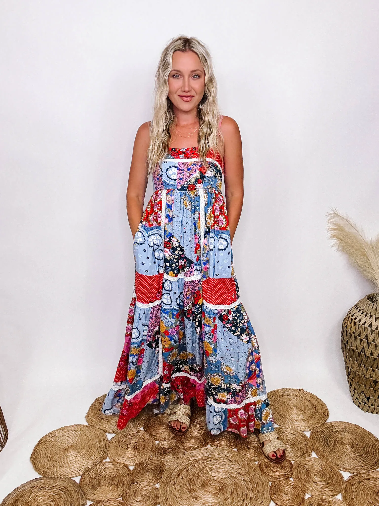 Boho Floral Patchwork Maxi Dress