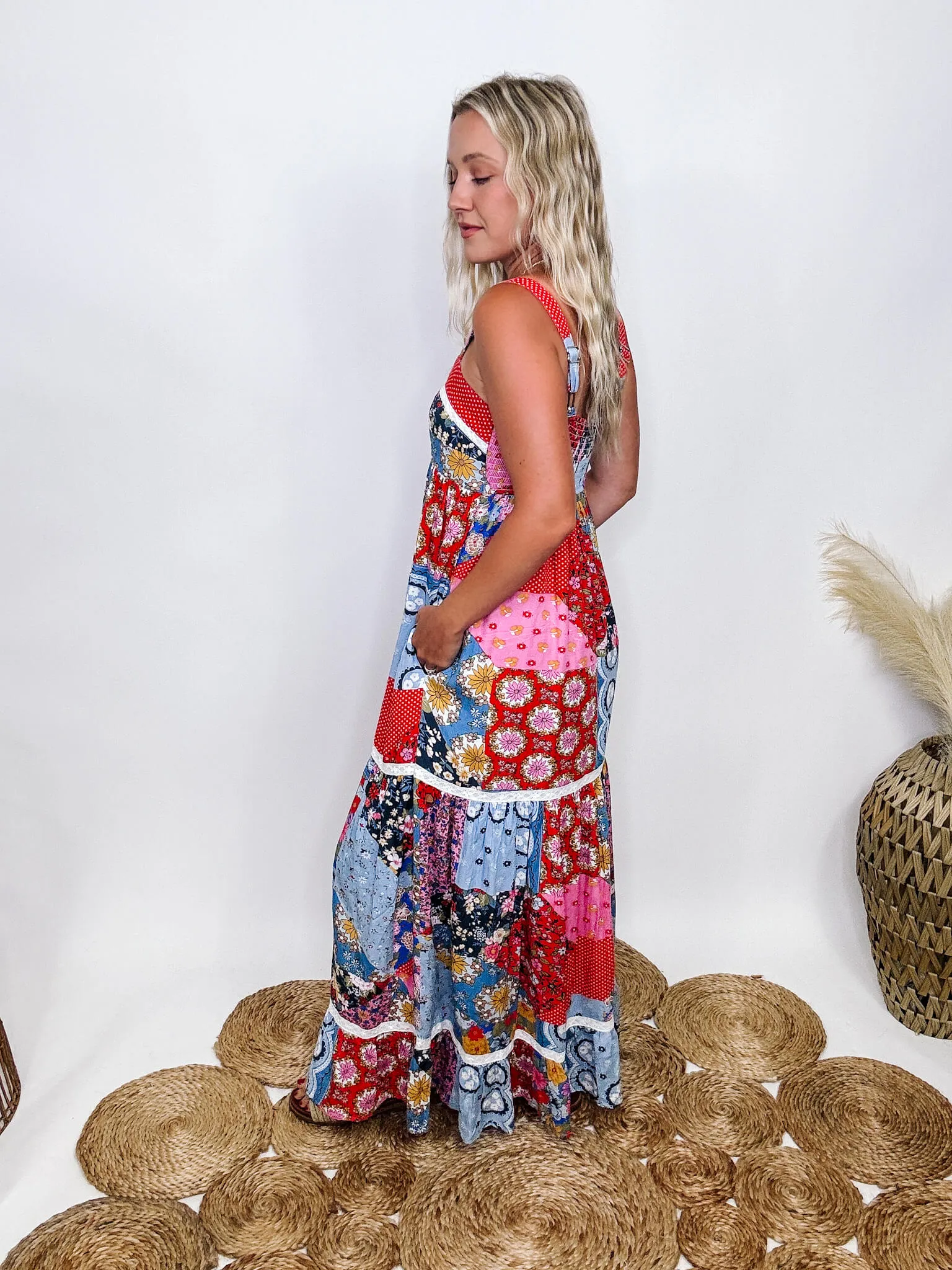 Boho Floral Patchwork Maxi Dress