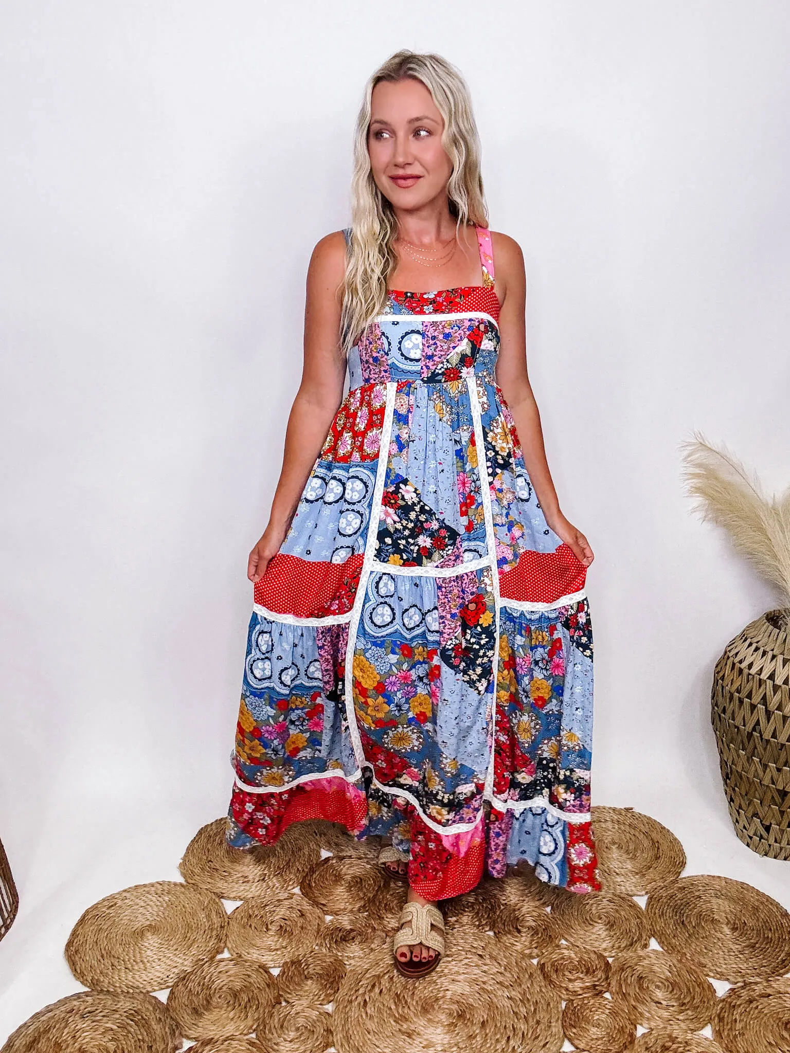 Boho Floral Patchwork Maxi Dress