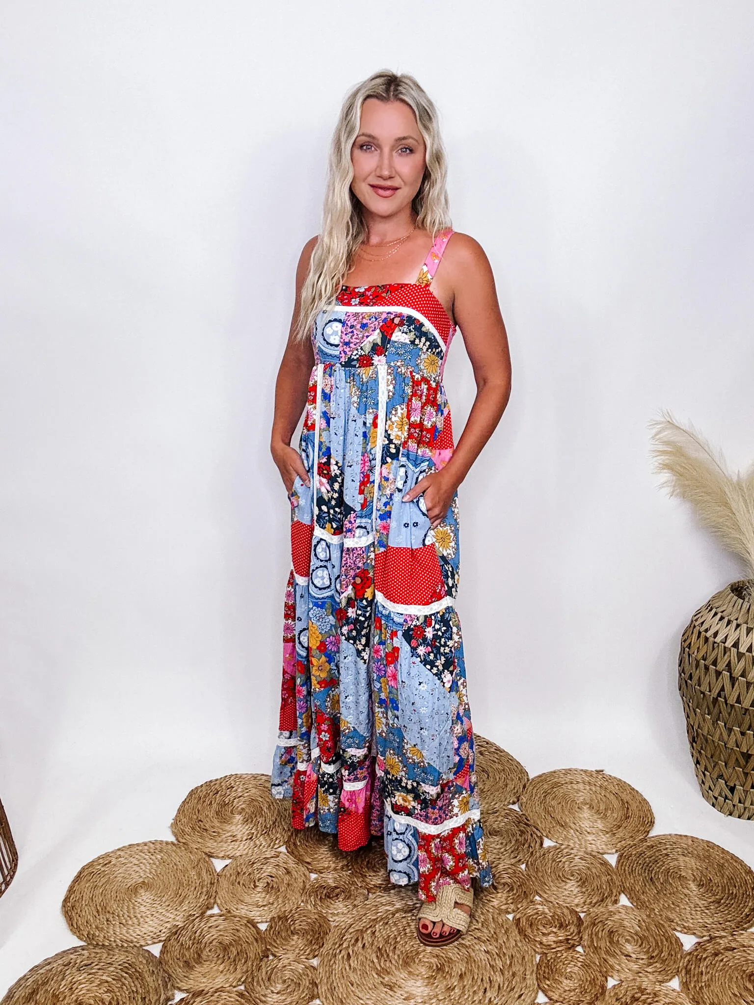 Boho Floral Patchwork Maxi Dress