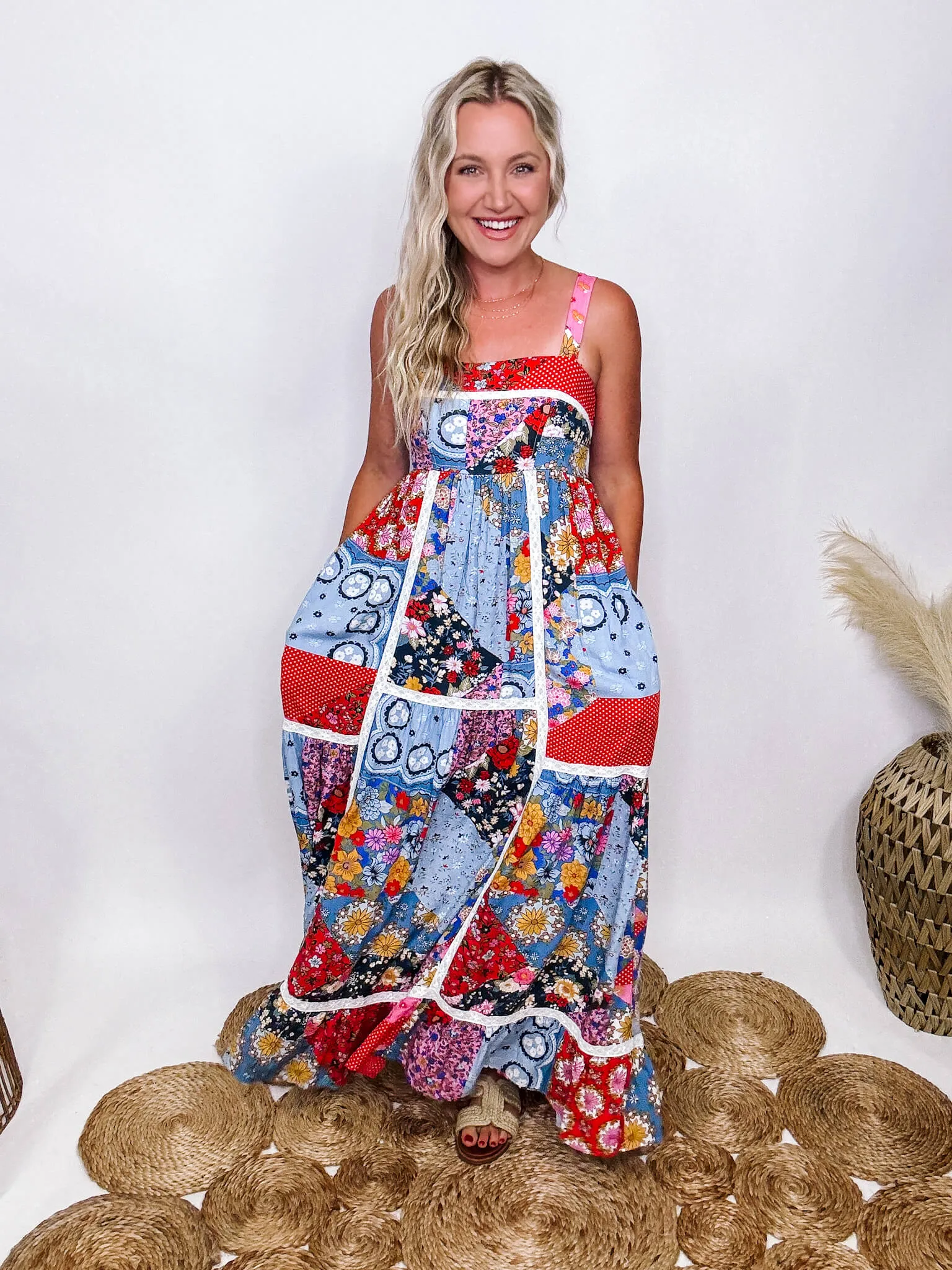 Boho Floral Patchwork Maxi Dress