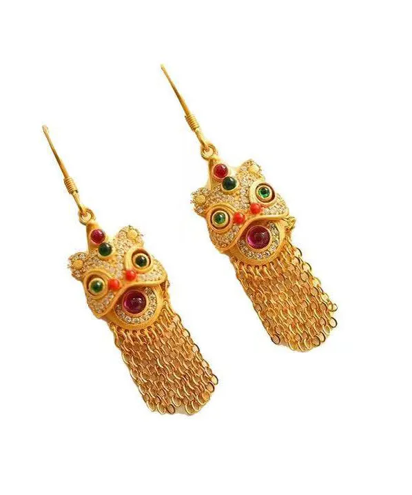 Boho Gold Gem Stone Tassel Silver Drop Earrings LY9179