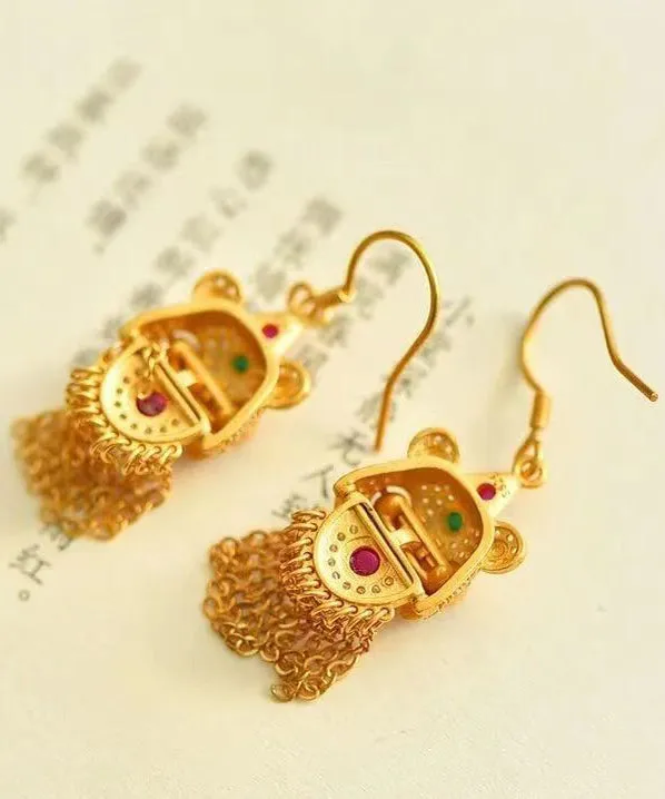 Boho Gold Gem Stone Tassel Silver Drop Earrings LY9179