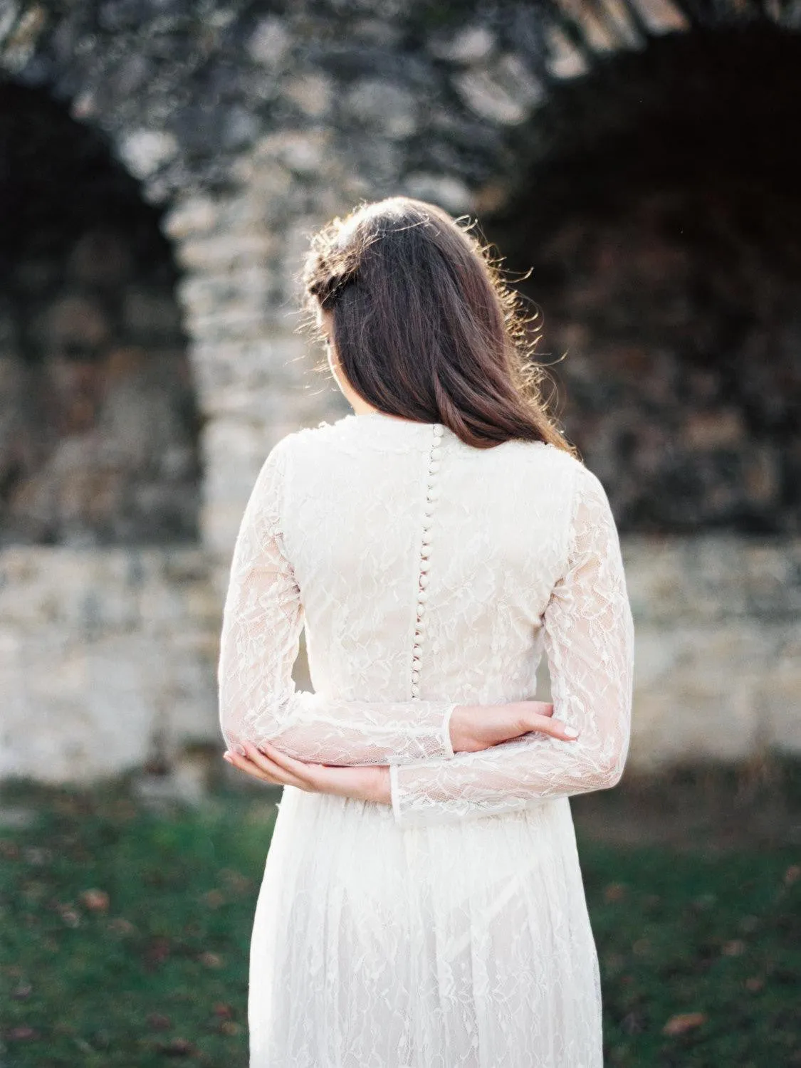 Boho Non-Corset Lace Wedding Dress With Long Sleeves-ET_711513