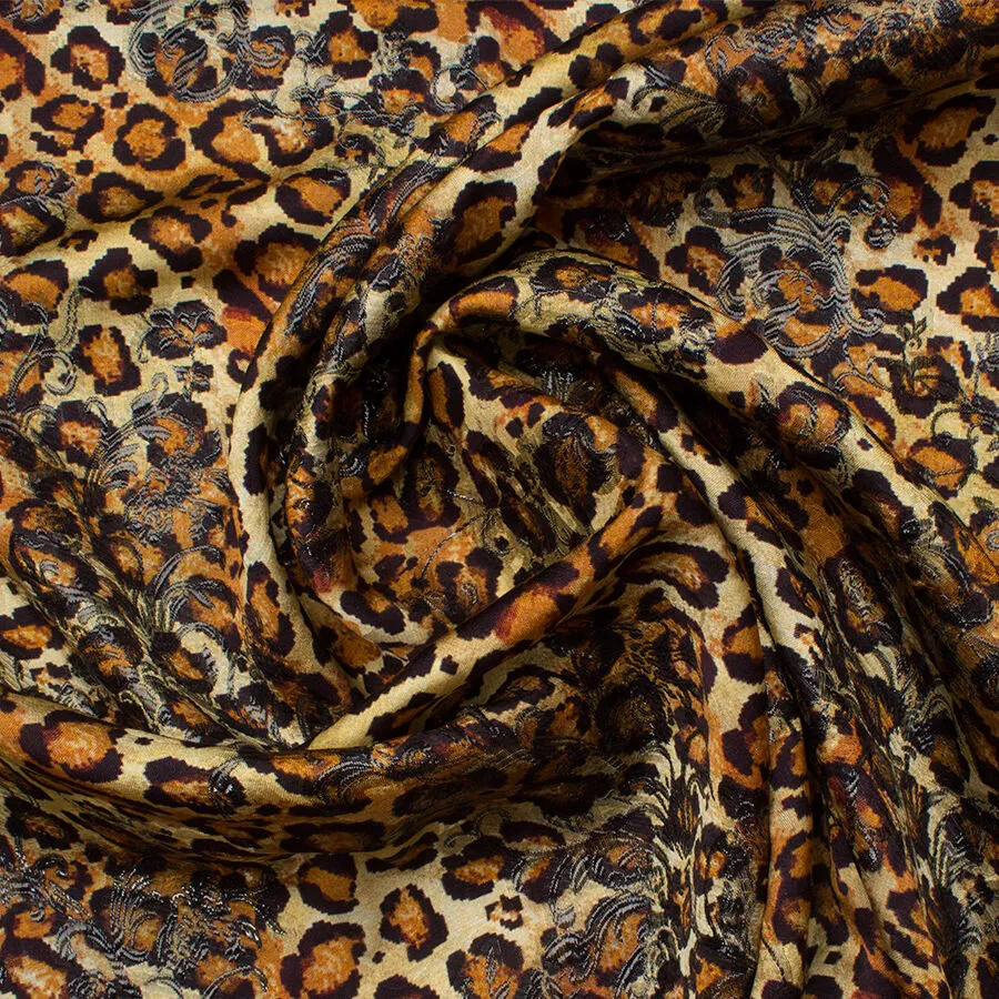 Brown Animal & Floral Metallic Silk Jacquard (A 2m Piece)