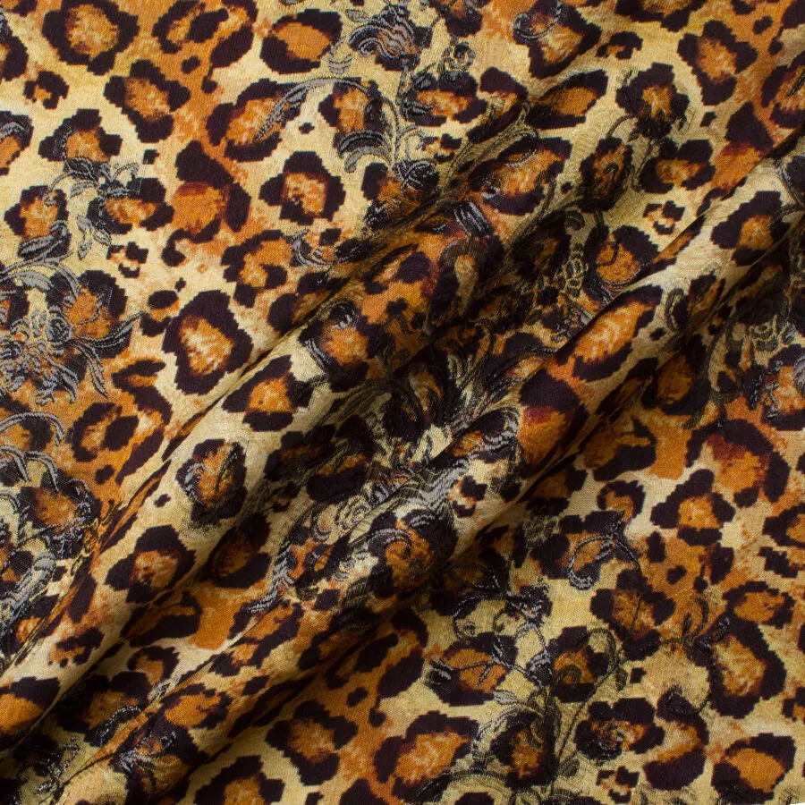 Brown Animal & Floral Metallic Silk Jacquard (A 2m Piece)