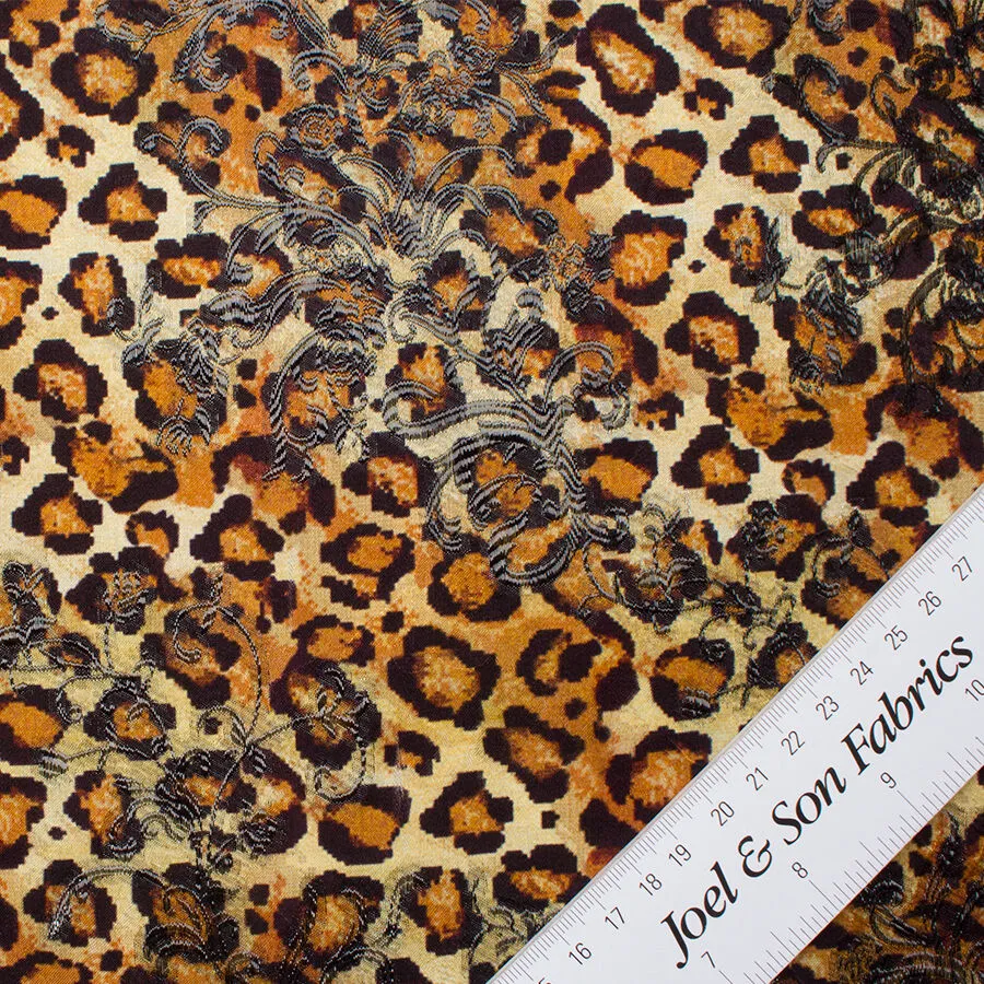 Brown Animal & Floral Metallic Silk Jacquard (A 2m Piece)