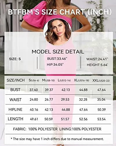 BTFBM Women Casual One Shoulder Maxi Dress Puff Short Sleeve Cutout Split Party Wedding Guest 2023 Summer Beach Dresses