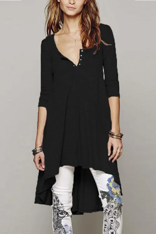 Button High Low T Shirt Dress