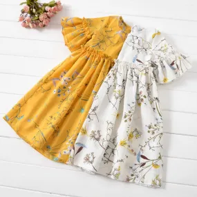 Casual Flare Sleeve Floral Print Girls Kids Dresses