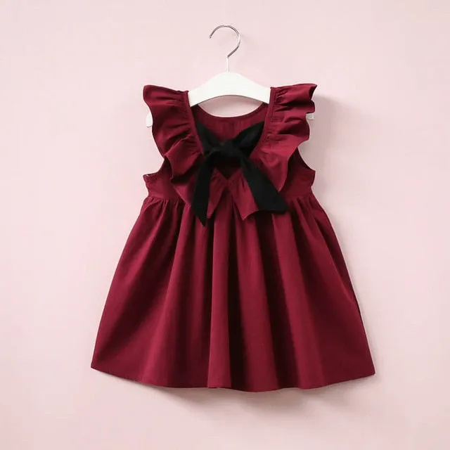 Casual Style Fly Sleeve Bow Dress For Girls