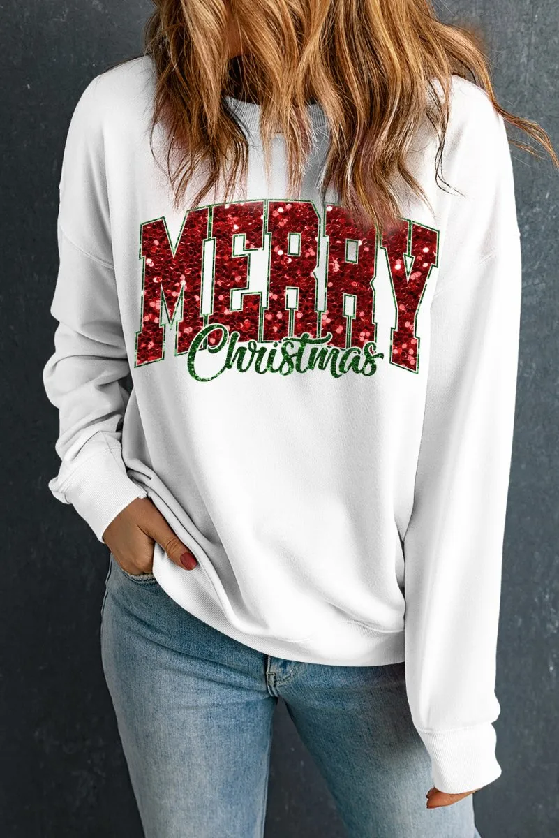 Christmas Sequins "Merry" Graphic Sweatshirt