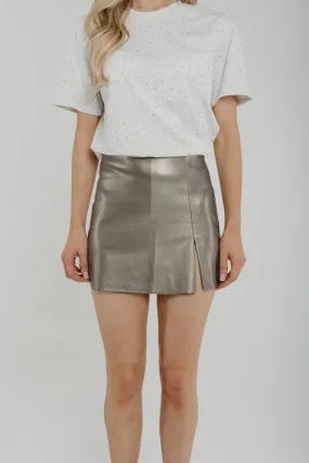 Cindy Faux Leather Skort In Pewter