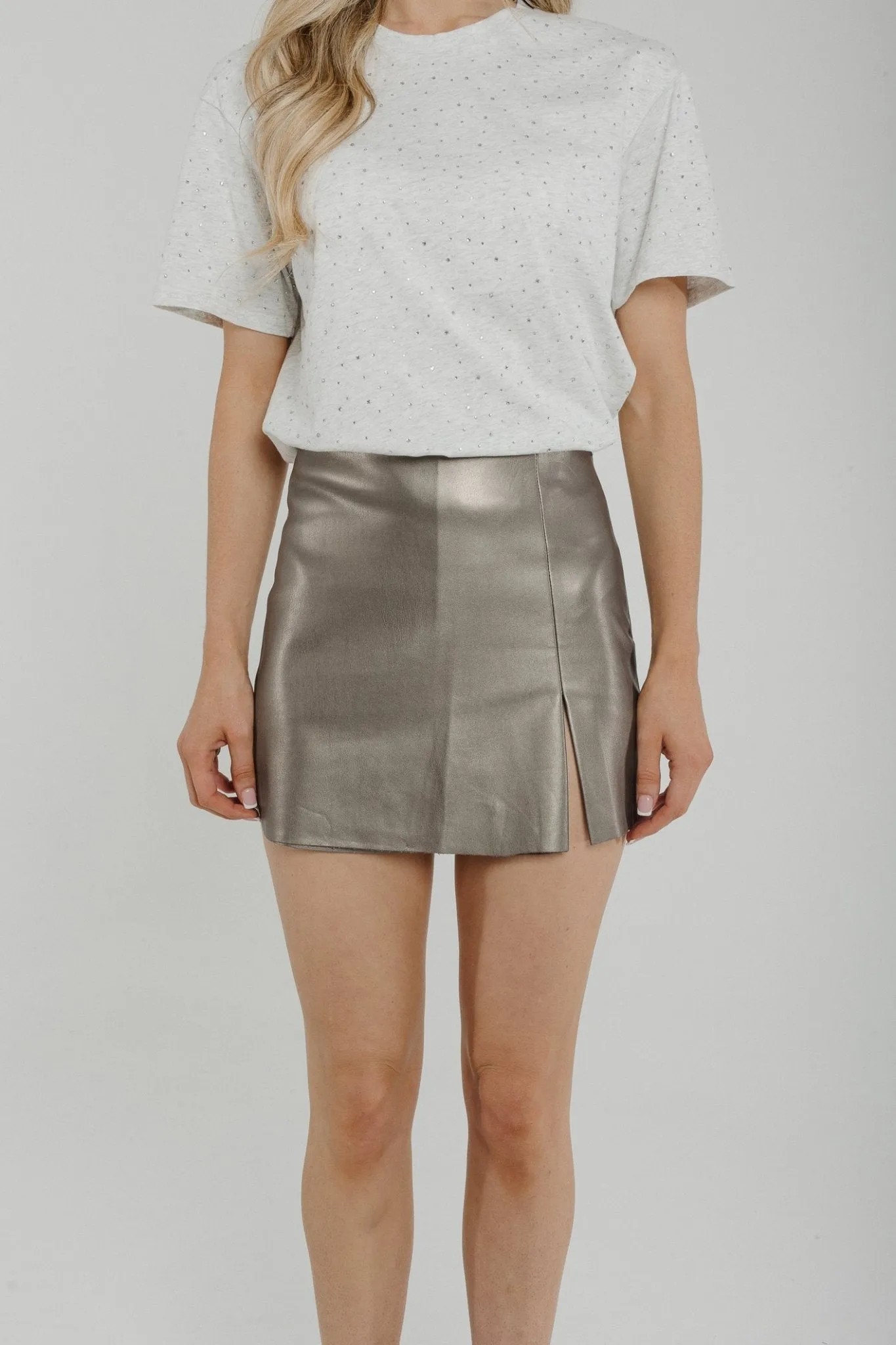 Cindy Faux Leather Skort In Pewter