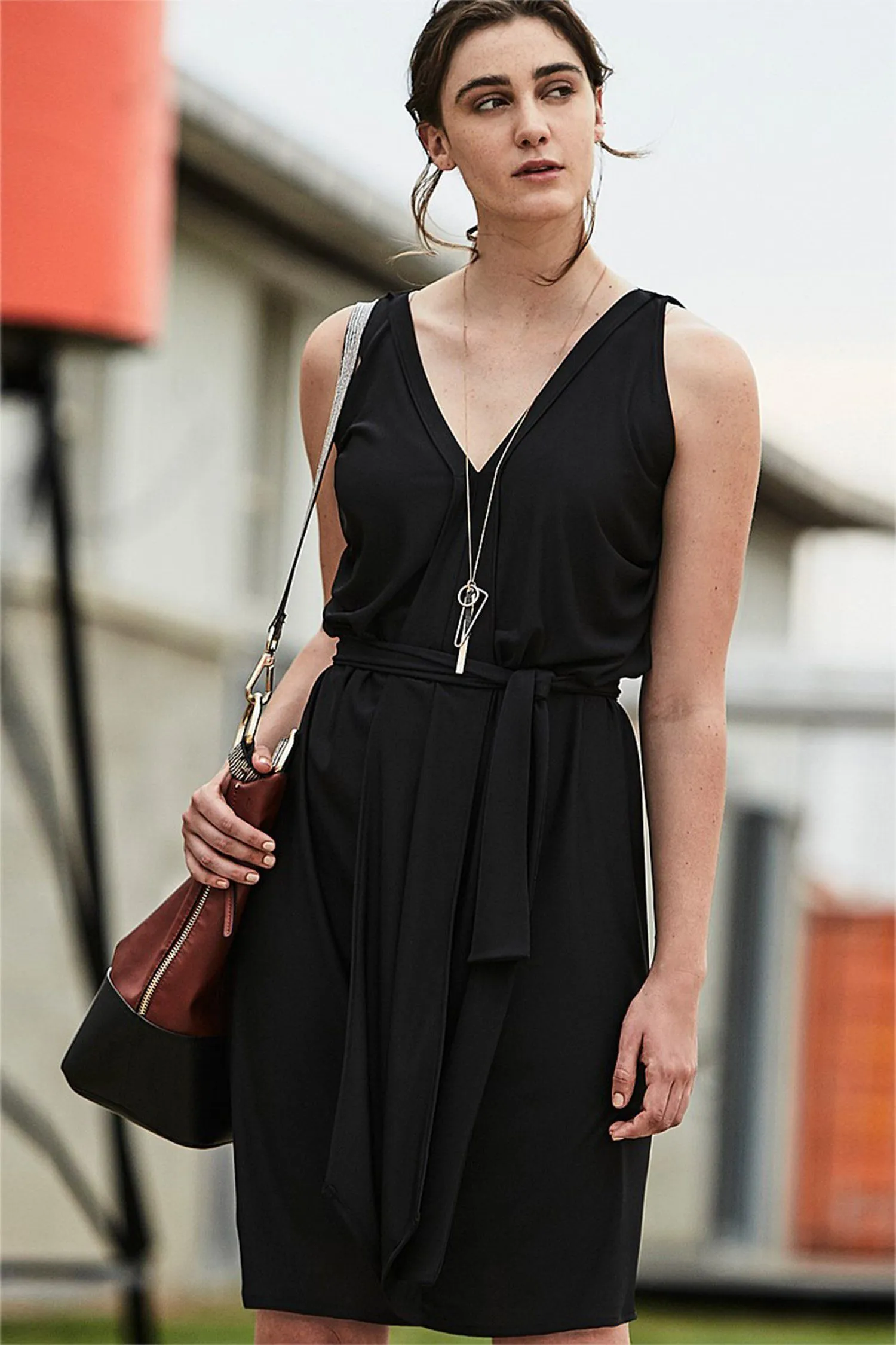 Column Drape Dress in Black