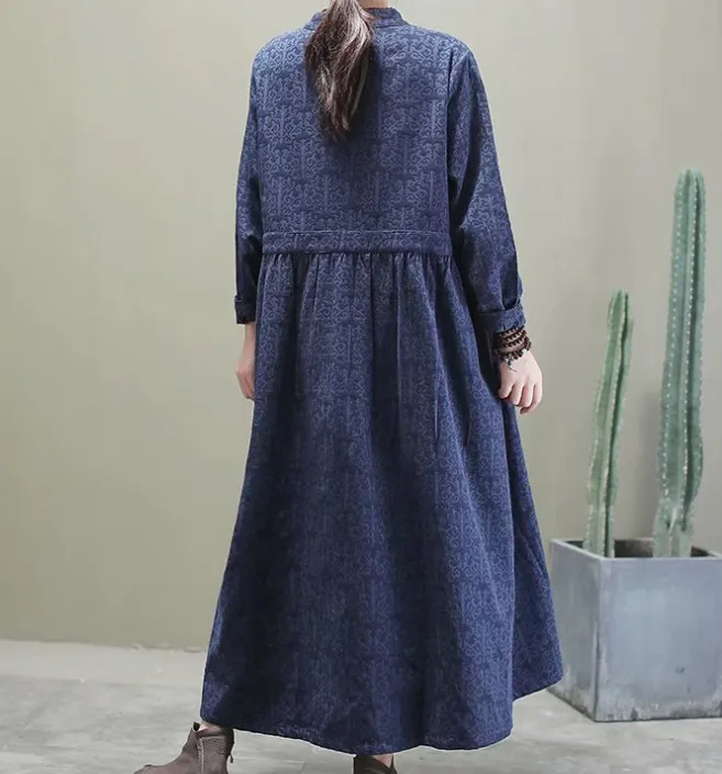 Cotton Linen Buttons Dresses Loose Winter Autumn Dresses Casual Women Dresses ZRL97213