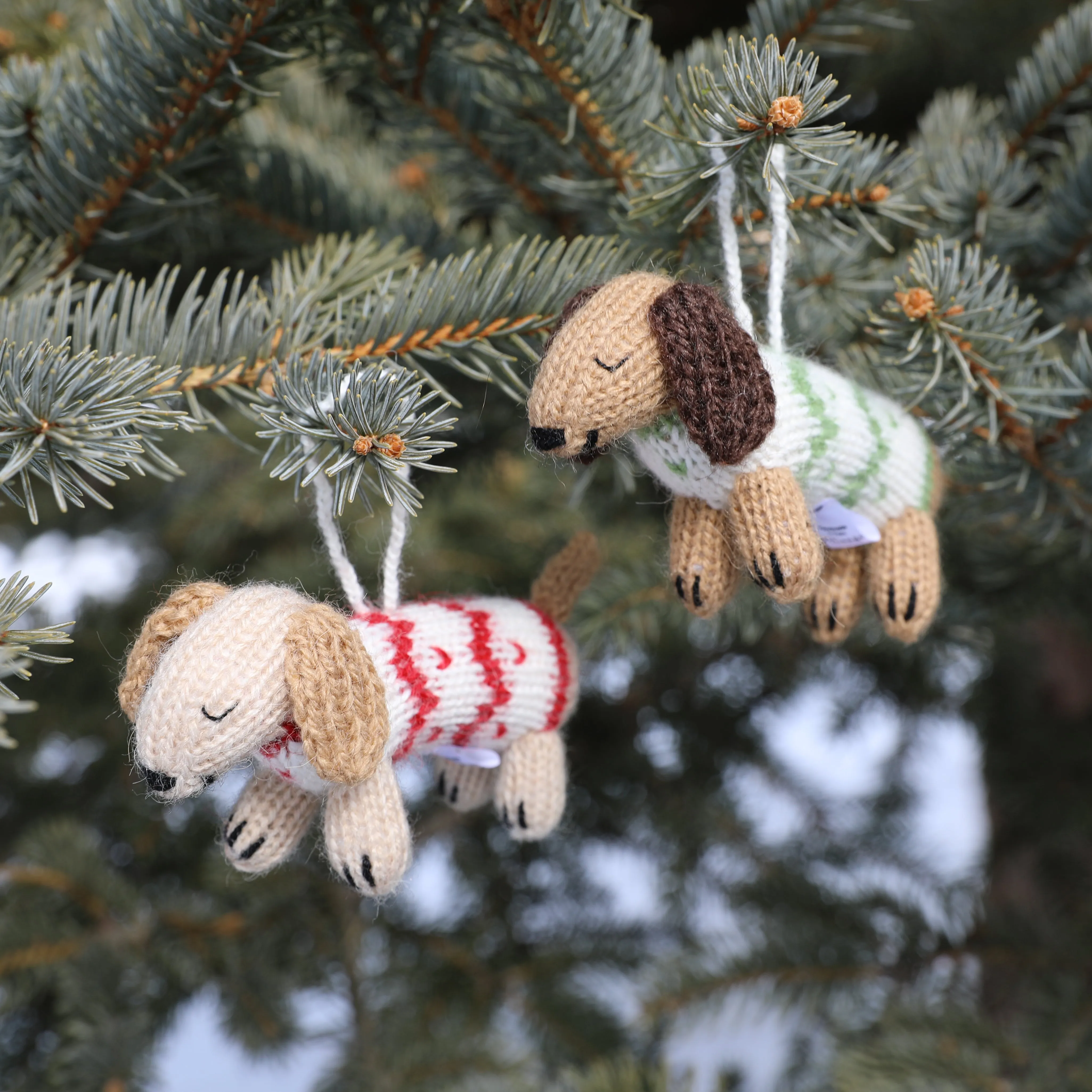 Dachshund In Holiday Sweater Ornament- Set Of 2