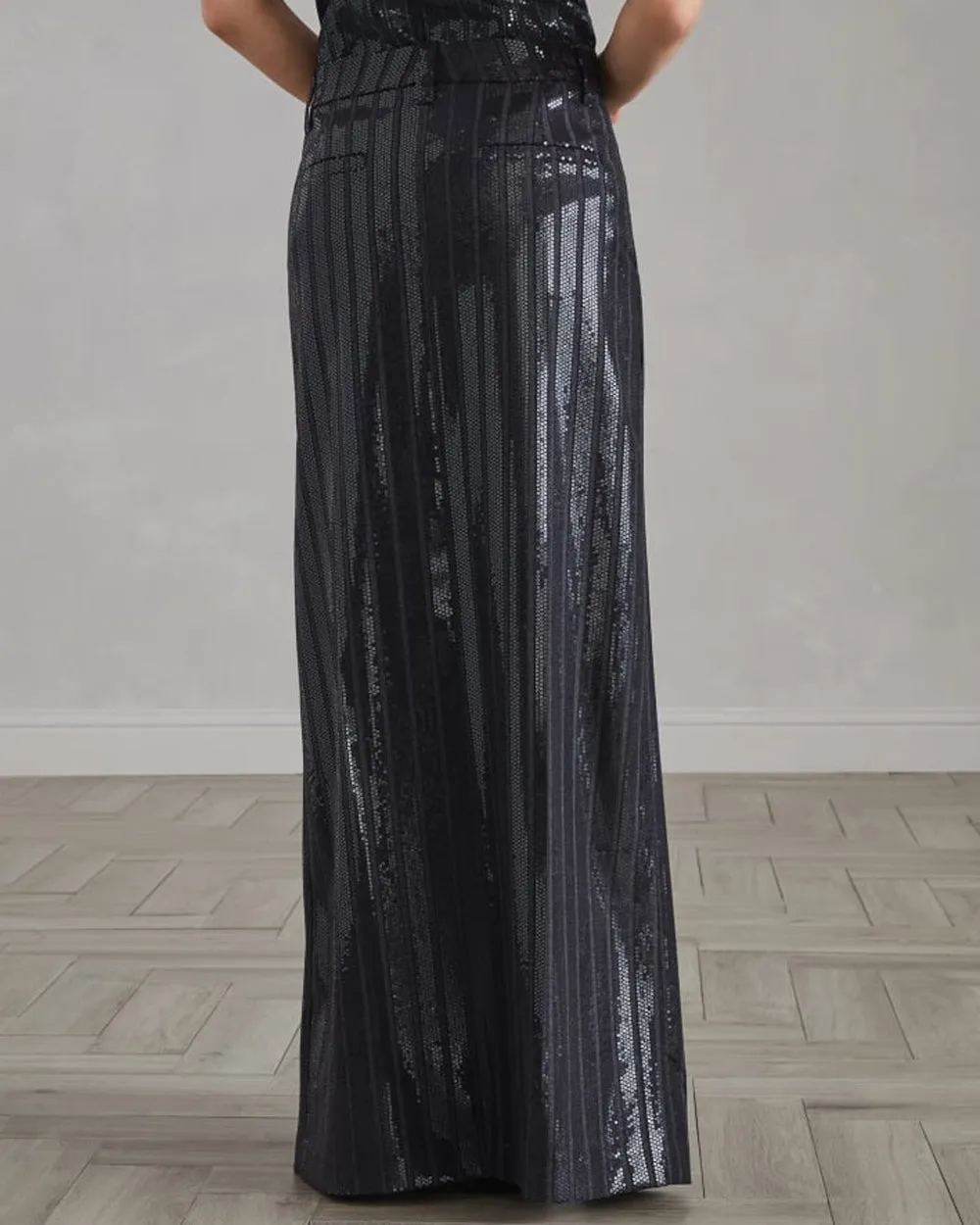 Dark Grey Pinstripe Paillette Column Midi Skirt