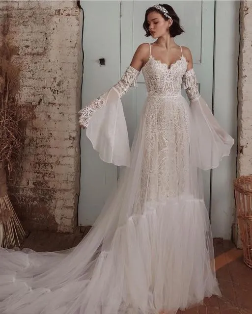 Detachable Train Boho Wedding Dress