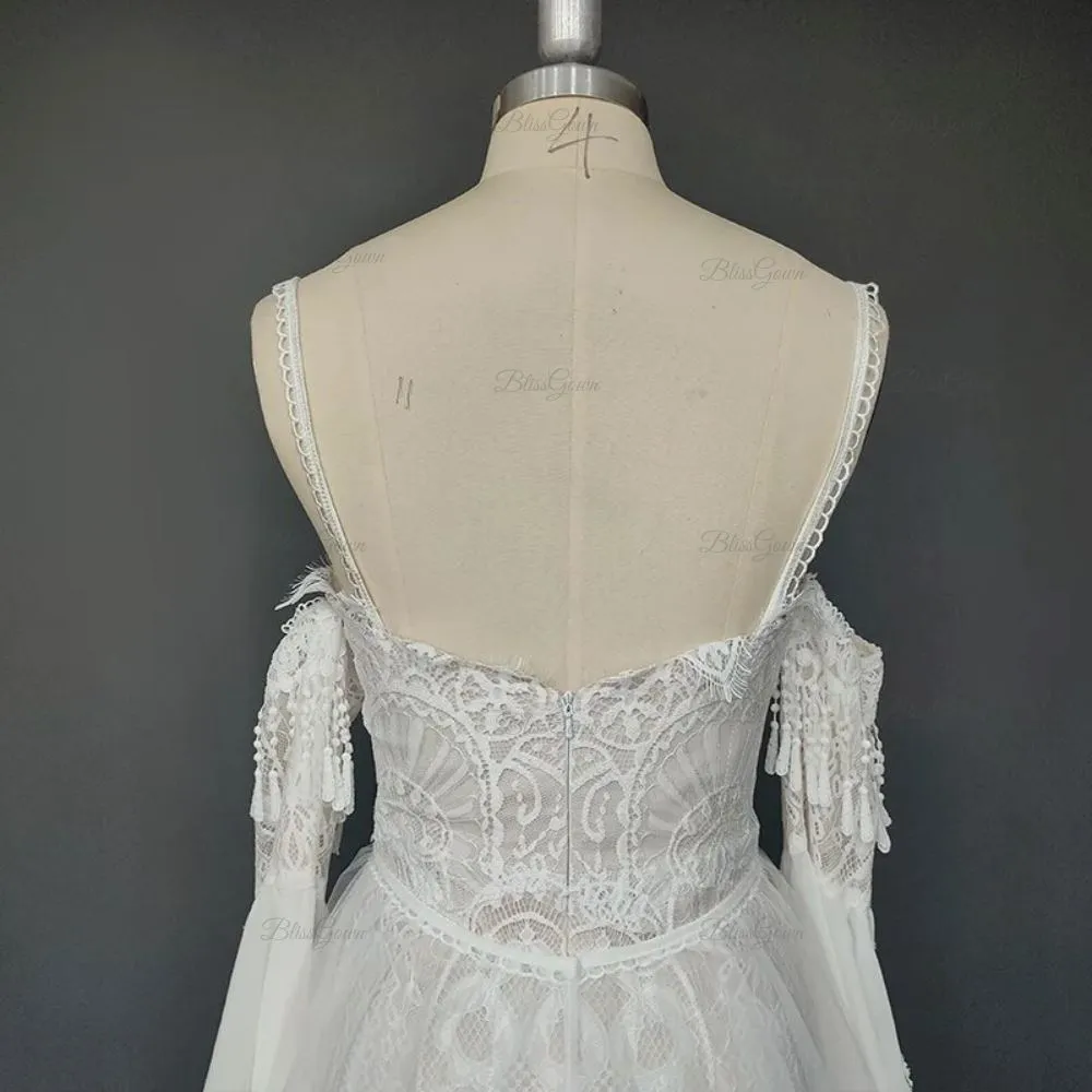 Detachable Train Boho Wedding Dress