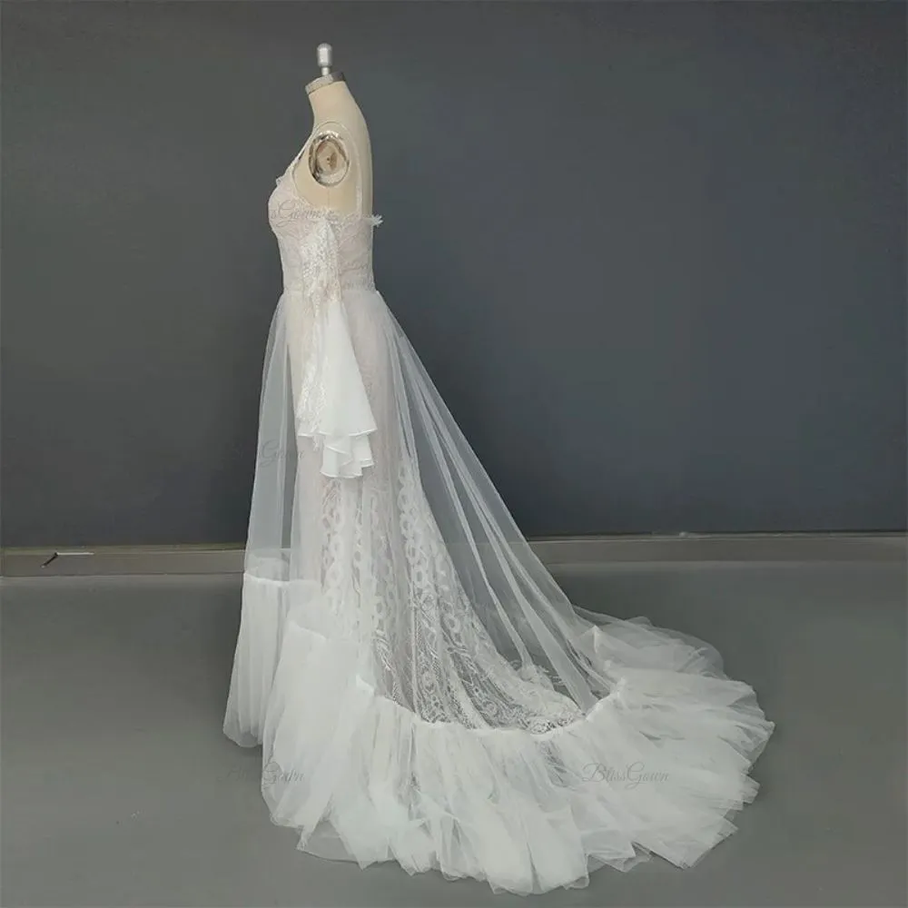 Detachable Train Boho Wedding Dress