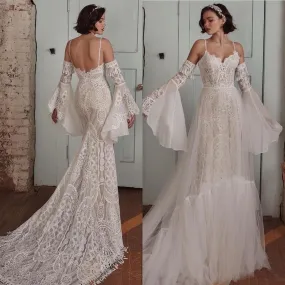 Detachable Train Boho Wedding Dress