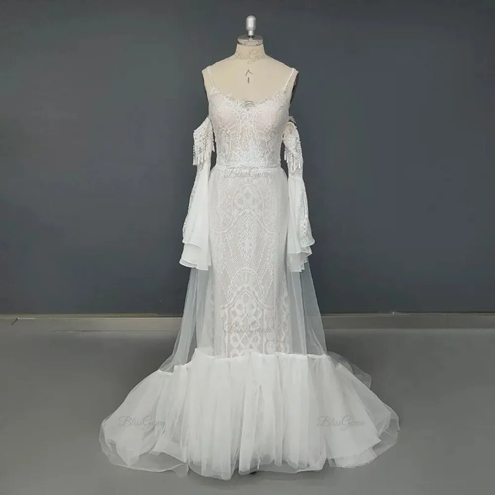 Detachable Train Boho Wedding Dress