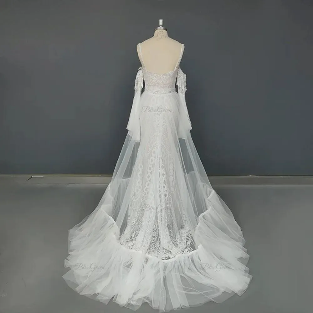 Detachable Train Boho Wedding Dress