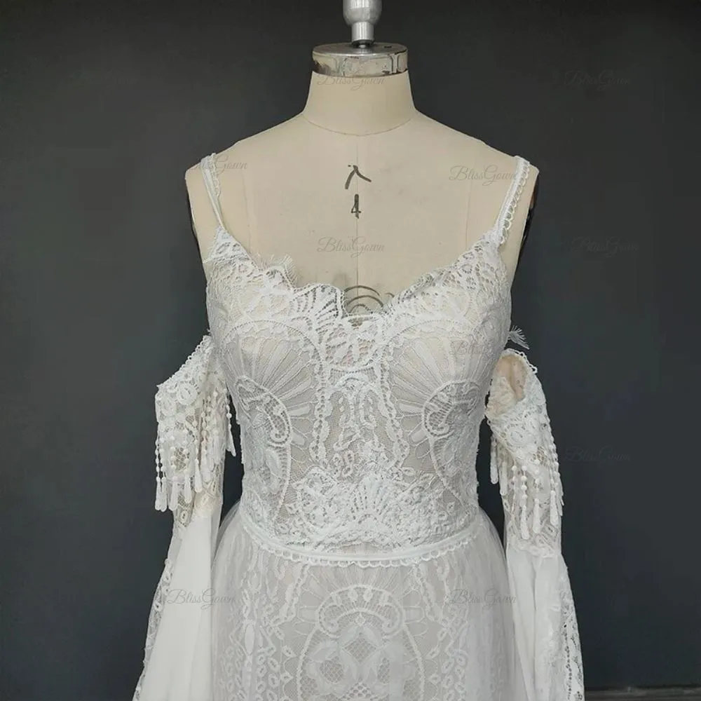 Detachable Train Boho Wedding Dress