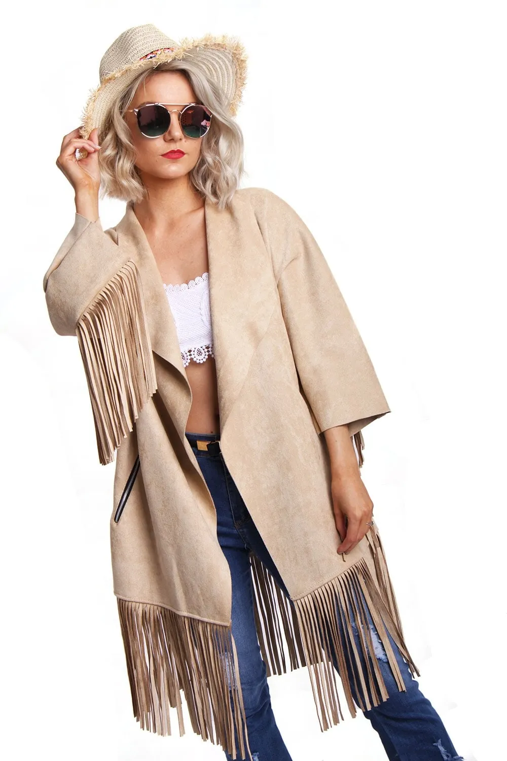 Faux Suede Fringed Festival Jacket