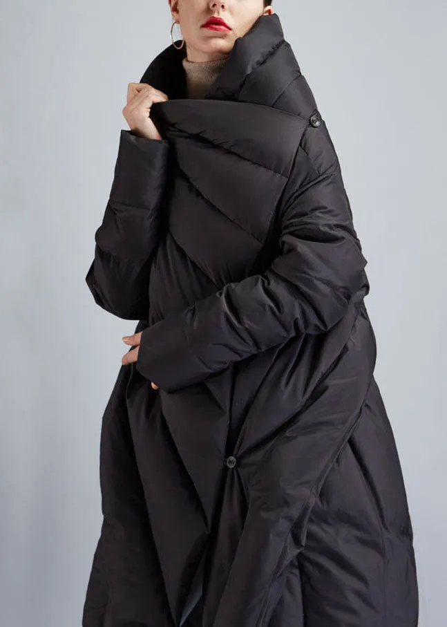 Fine Black Asymmetrical Cloak Duck Down Winter Coats Winter