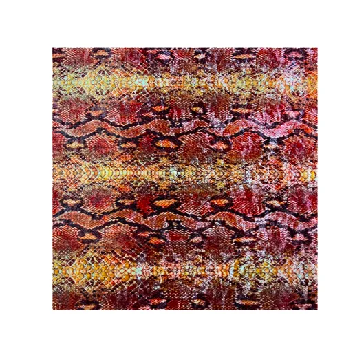 Fire Red Snake Skin Printed Stretch Velvet Fabric