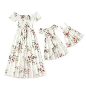 Floral Print White Matching Family Outfit Dresses