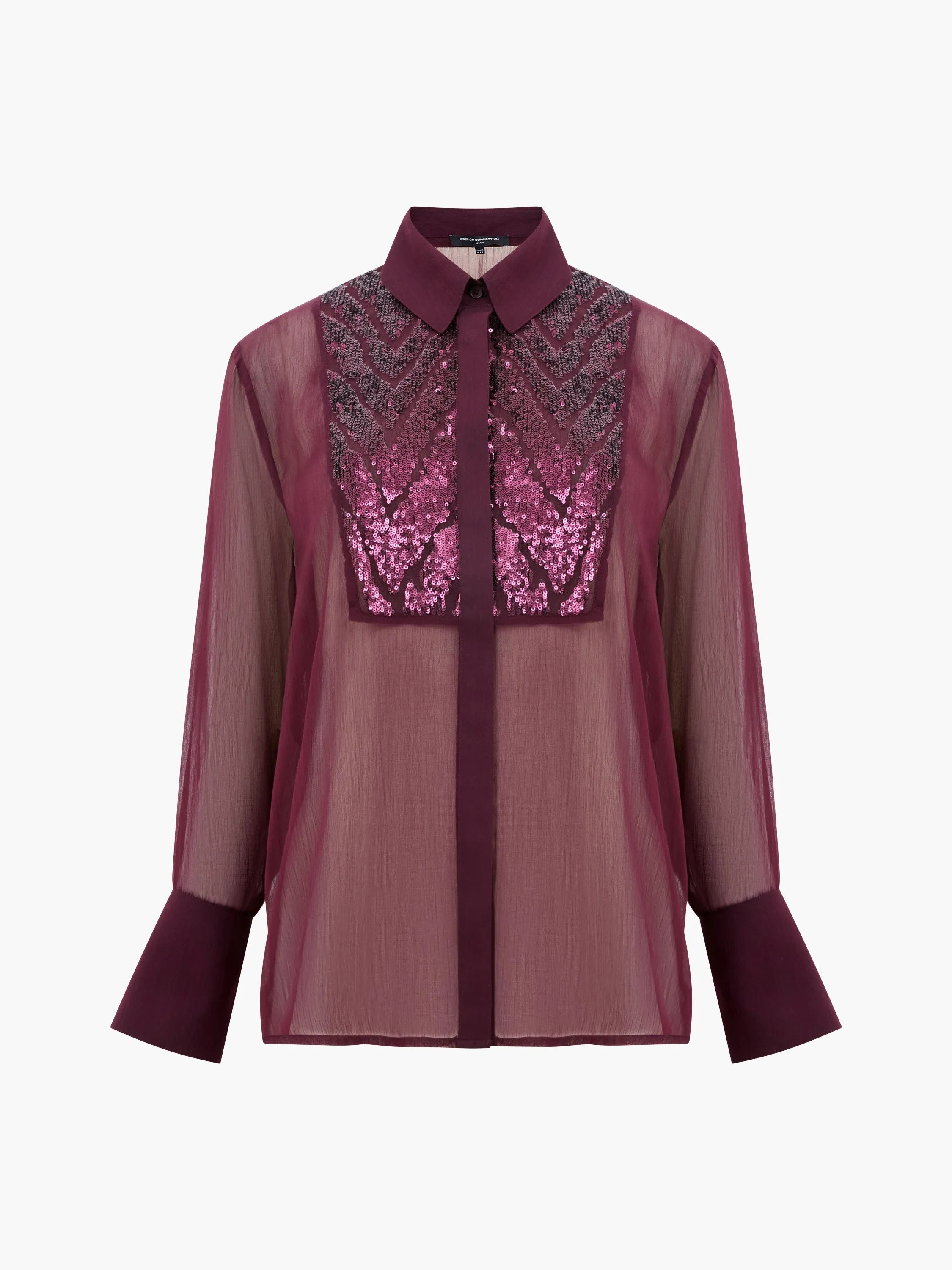 French Connection Hana Adalynn Sequin Bib Shirt - Burgundy Red