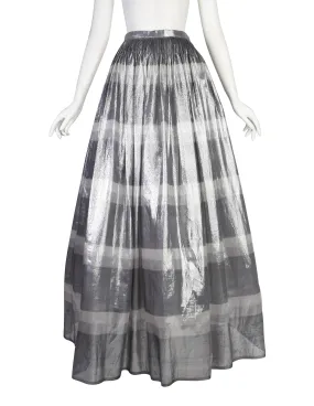 Geoffrey Beene Vintage Metallic Silver Striped Lame Semi-Sheer Full Length Skirt