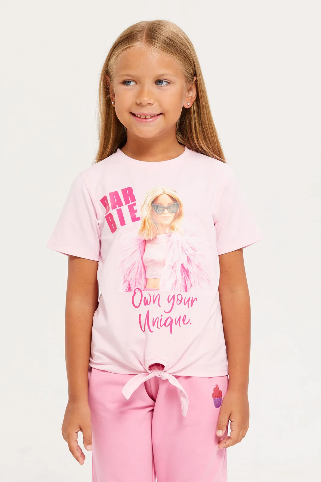 Girls Pink Barbie Print T-Shirt